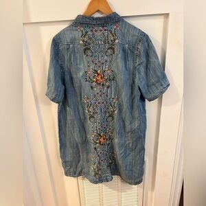 Kyla Seo embroidered tencil chambray jean pocket dress